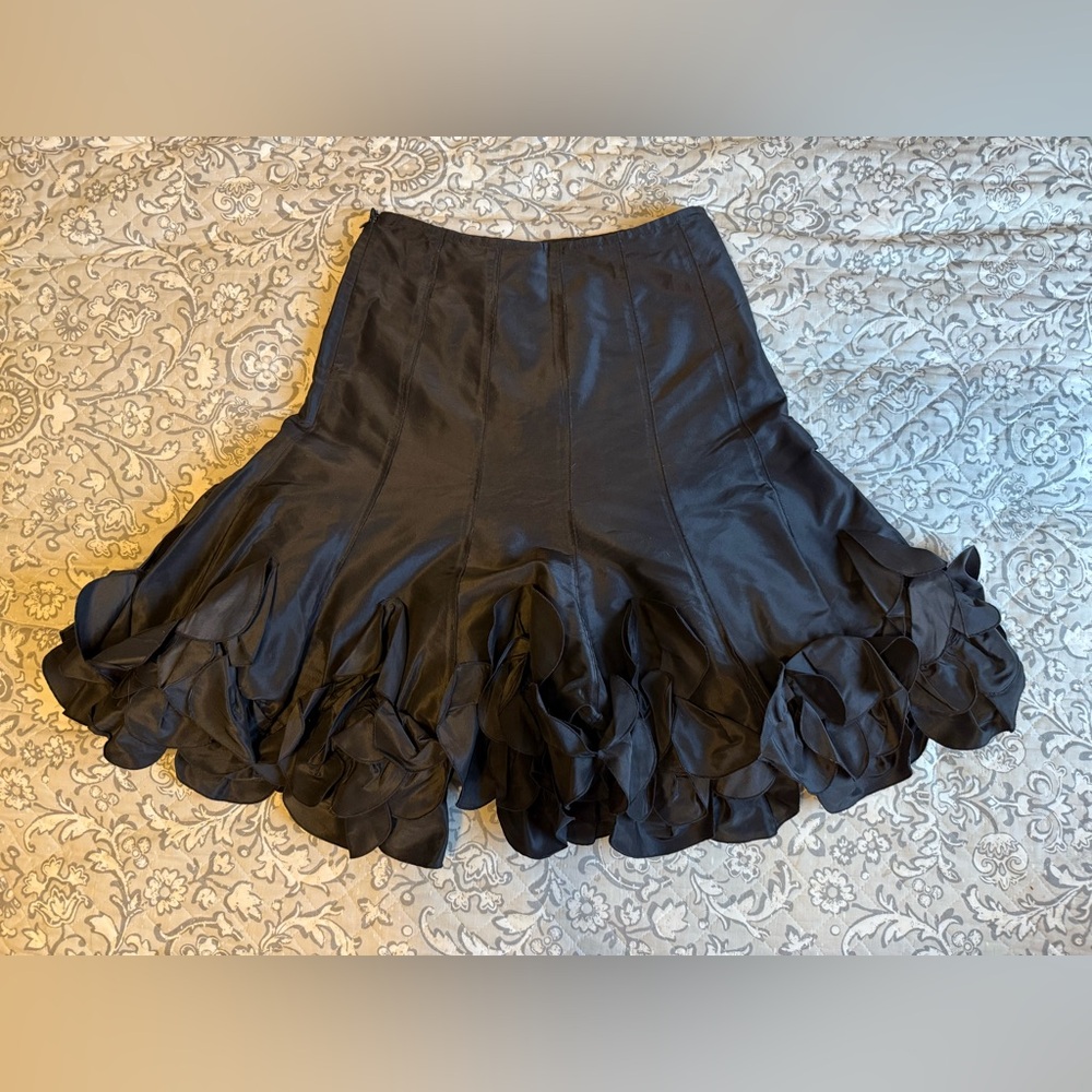 Rickie Freeman for Teri Jon Black Silk Ruffle Skirt | Size 6 - Picture 5 of 8